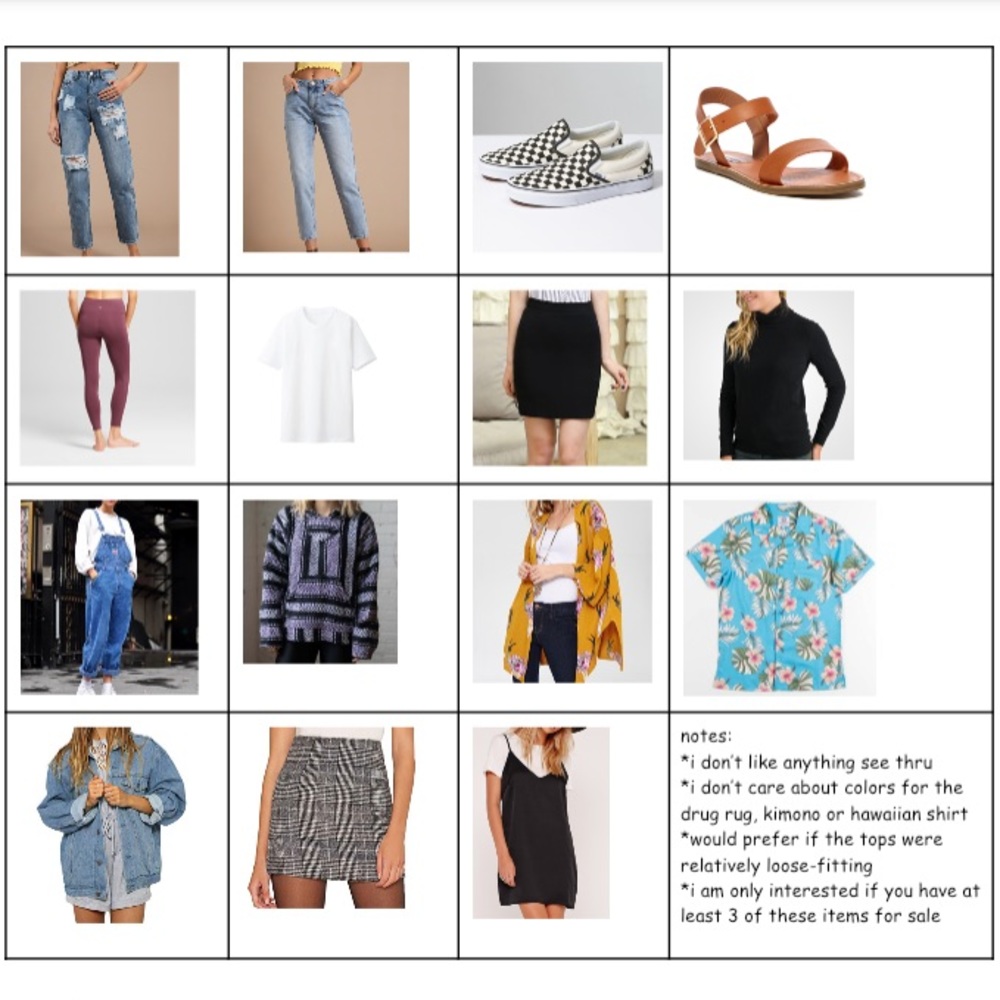 ISO: wishlist: jeans, overalls, tops, shoes & more